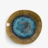Petite assiette bleu et ocre a effet