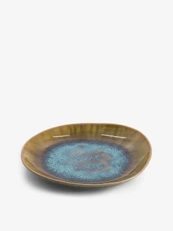 Petite assiette bleu et ocre a effet