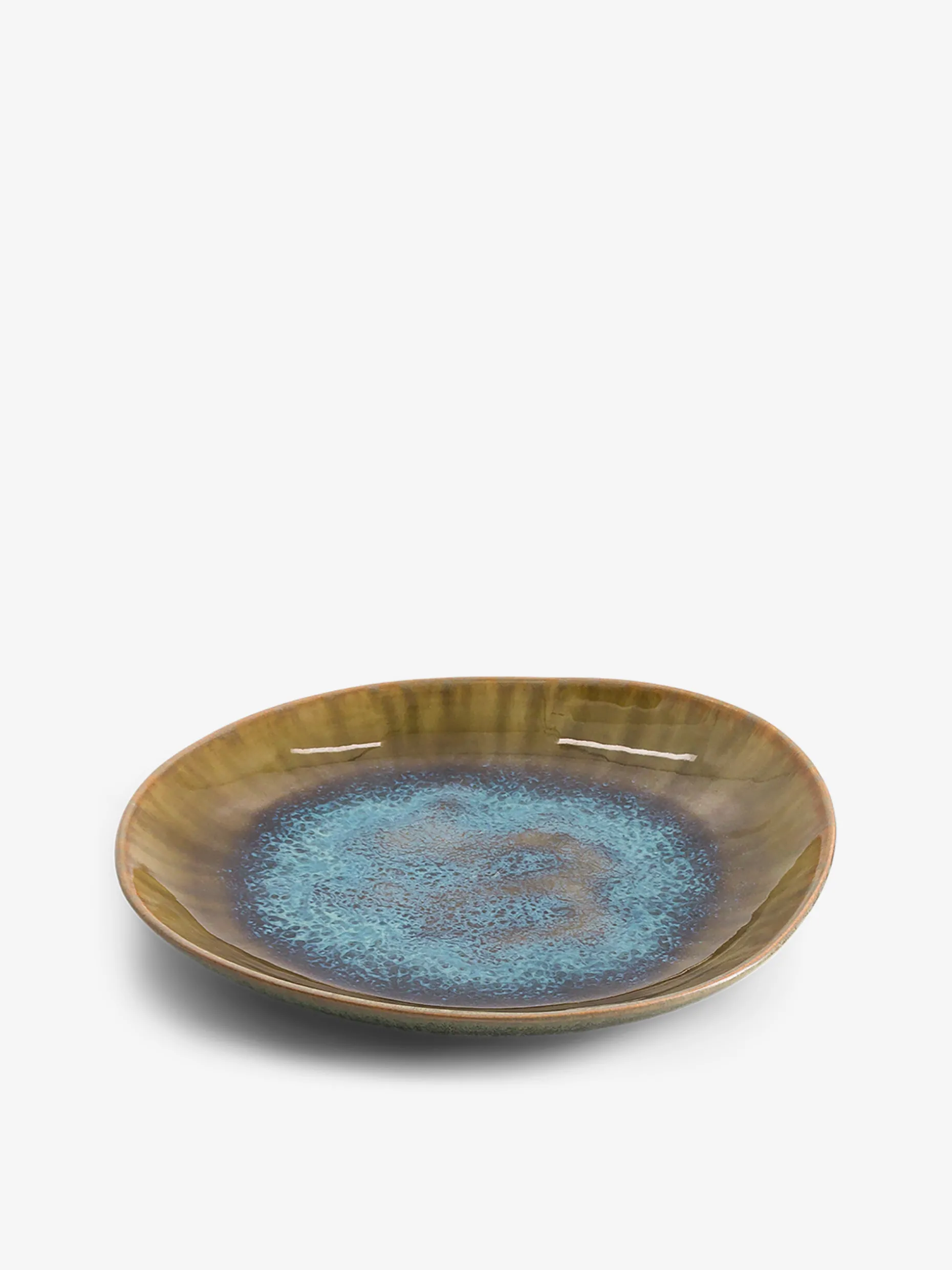 Petite assiette bleu et ocre a effet